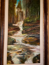Painting signed by Artist evergreen forest