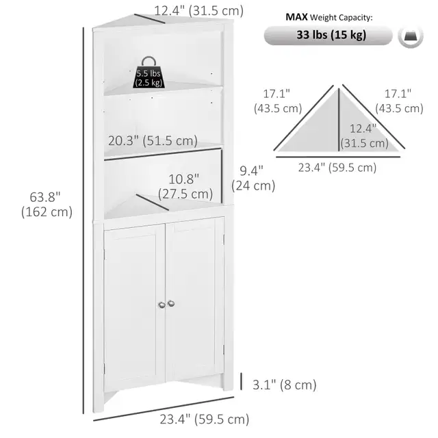 kleankin Tall Bathroom Storage Corner Cabinet with Doors in Storage & Organization in City of Toronto - Image 4