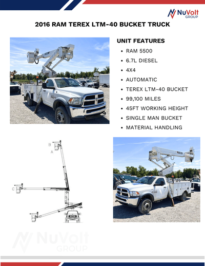 2016 RAM 5500 6.7L DIESEL 4X4 AUTOMATIC TEREX LTM-40 BUCKET 99,100 MILES 45 FT WORKING HEIGHT SINGLE...