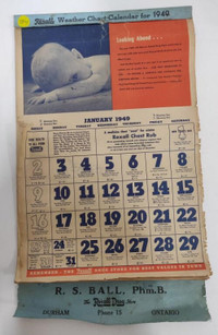 VINTAGE 1949 REXALL DRUG STORE CALENDAR COMPLETE