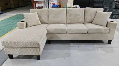 4 Seate Beige Brand New Corduroy Sectional Sofa with Delivery, View more