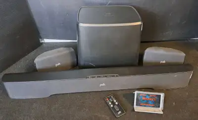4.1CH POLK SOUNDBAR W/ADAPTERS/CORD/SPEAKERS/SUB (30115061), View more