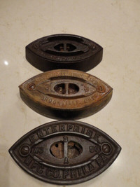 3 Antique Sad Irons -Jas.Smart, Enterprise PA & Montreal -$20/ea