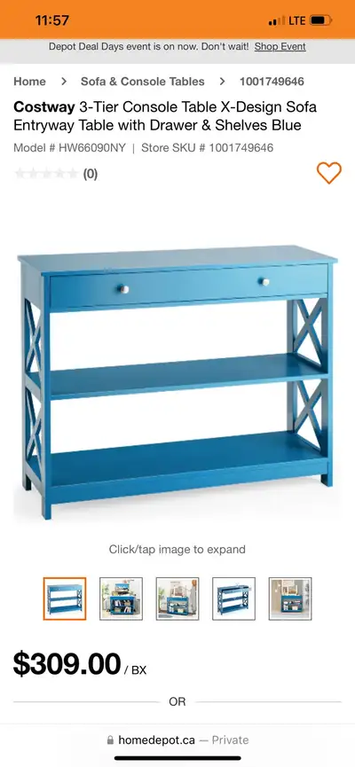 Costway 3-Tier Console Table X-Design Sofa Entryway Table with D, View more