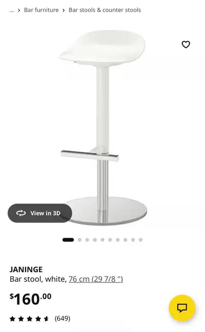 IKEA JANINGE Adjustable Bar Stool – White – Like New – 76 cm, View more