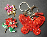 BRAND NEW Beautiful Brooches and Key Chain