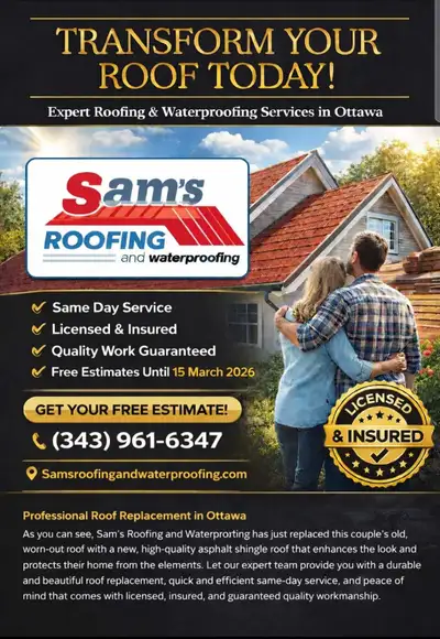 SAM'S ROOFING & WATERPROOFING  #OTTAWA 343 961 6347, View more