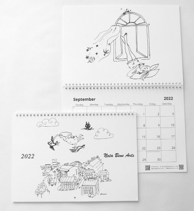 Unique Wall calendar 2022. Original artworks by Nota Bene Arts Arts