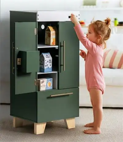 New Robotime WCF22 Vintage Wood Fridge Play Set, Green in Toys & Games in Markham / York Region - Image 5