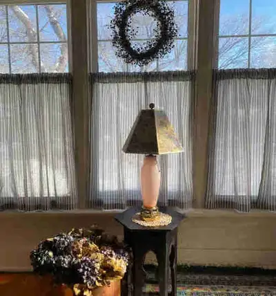 Vintage Pink Opalescent Glass Lamp and Finial, View more