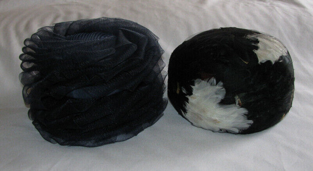 Ladies Vintage Hats Blue Ribbon w/Bow & Black w/Feathers 2 Style in Arts & Collectibles in Saint John - Image 2