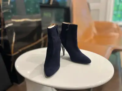 Sale: HERMÈS Navy Suede & Black Leather Ankle Boots, View more