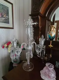 Pair of antique crystal lamps