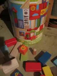 Lot de blocs jouets en bois pour enfant(bois naturel et couleurs