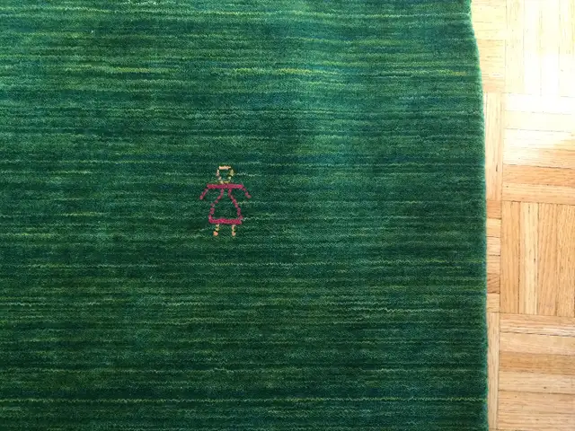 Green, wool Gabbeh rug with geometric figures, designs in Rugs, Carpets & Runners in Ottawa - Image 7