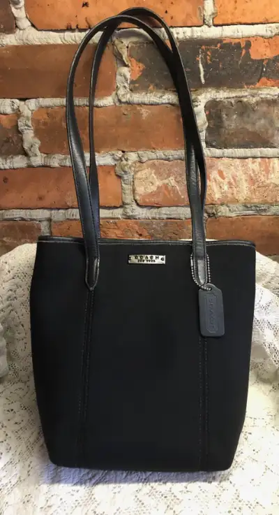 VINTAGE, BLACK NEOPRENE DESIGNER SHOULDER BAG – Good Condition, View more