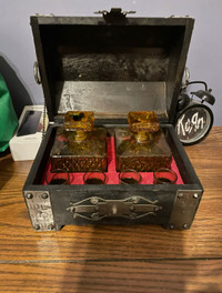 Treasure chest w/ decanters 