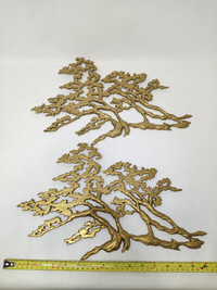 Vintage MCM Brass Bonsai Tree Metal Wall Art Hanging Sculptures