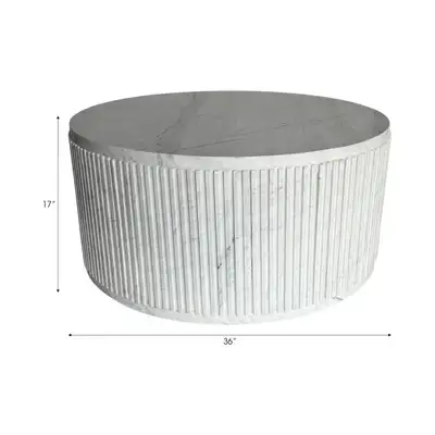 BRAND NEW 36” Fluted Round Marble Coffee Table, View more