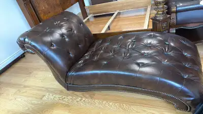 Brown Tufted Chaise Lounge / Leather-Style Accent Chair, View more
