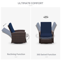 Rattan Recliner Sofa with 360° Swivel, Outdoor Wicker Lounge Cha