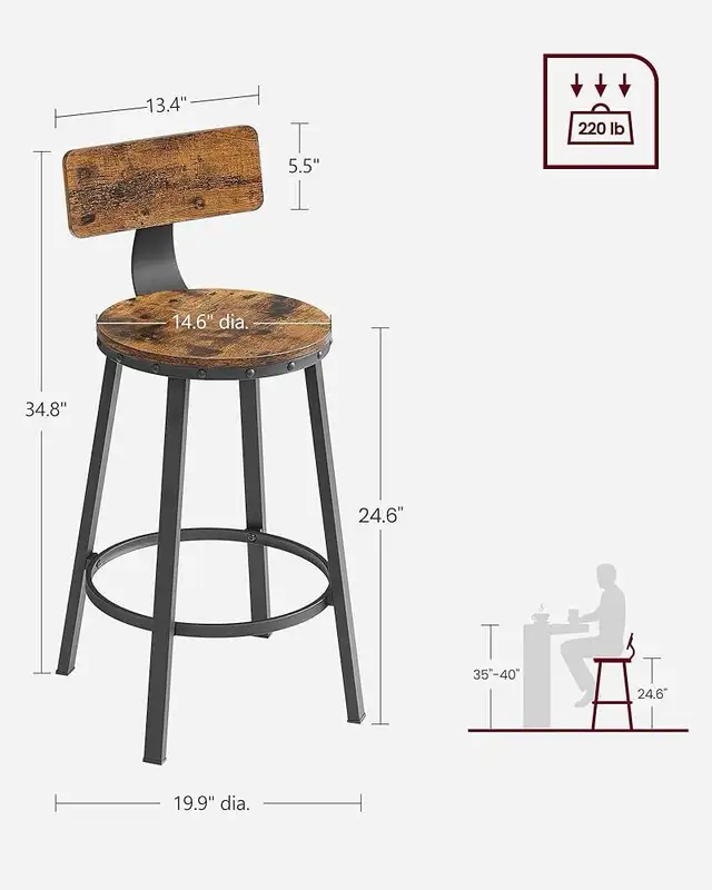 Counter Stools, Bar Chairs with Backrest, 24.6-Inch Tall Seat, R in Chairs & Recliners in Markham / York Region - Image 8