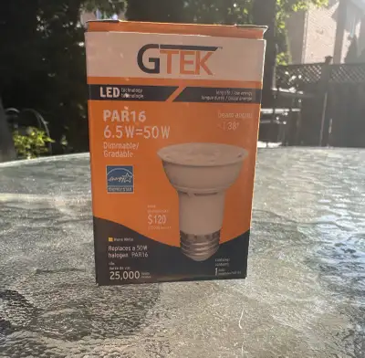This is a brand new GTEK LED PAR16 6.5W=50W dimmable light bulb, still in its original packaging. It...