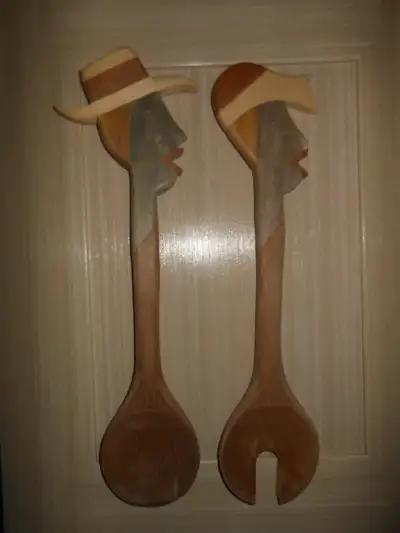 Wood carved serving spoons, View more