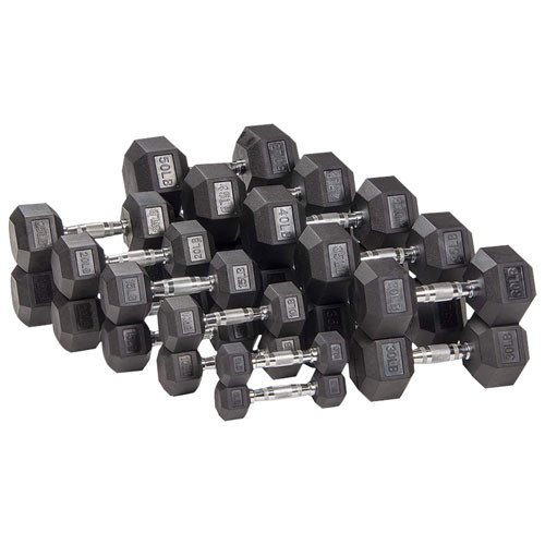 Set of 2 Hex Rubber Dumbbell with Metal Handles, Pair of 2 Heavy in Exercise Equipment in Mississauga / Peel Region - Image 2