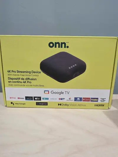 Experience seamless streaming with the new ONN 4K Pro streaming device, featuring hands-free voice c...