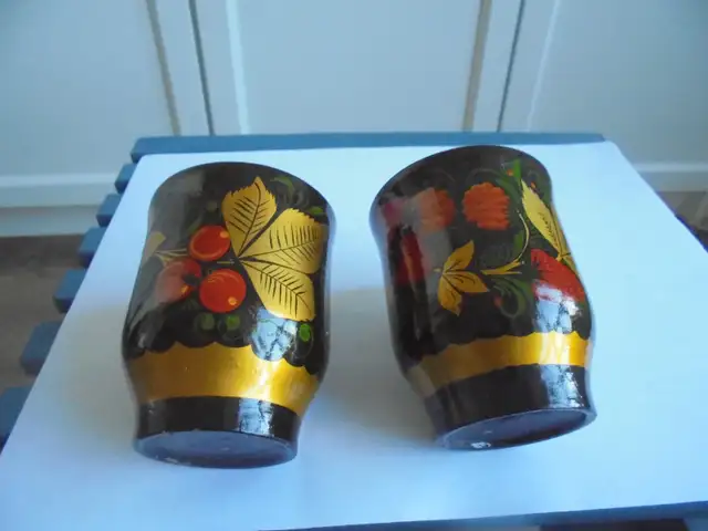 Russian Khokhloma 2 cups/saucers & 2 goblets wooden housewares63006661363841123