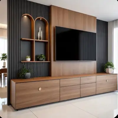 Modern wood TV wall unit, View more