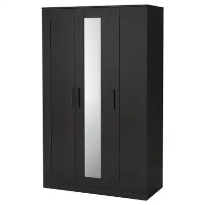 Ikea Black 3-Door Wardrobe with Mirror, View more
