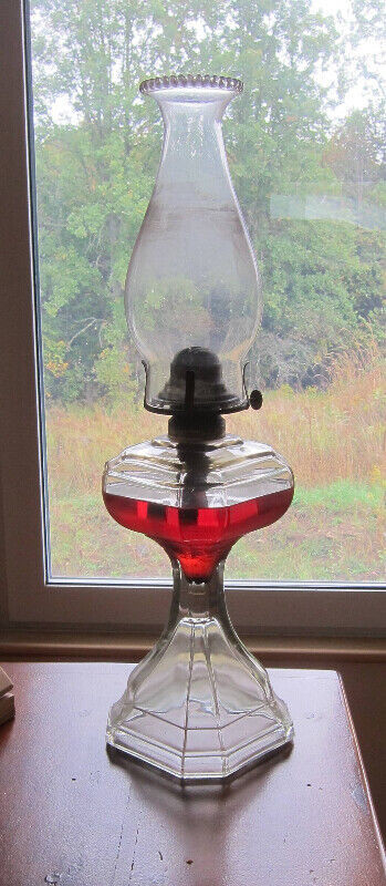 Full Sized Square Base Antique Pressed Glass Oil Lamp - Working in Arts & Collectibles in Ottawa