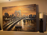 Manhattan Bridge Night View, Oil Painting on Wood