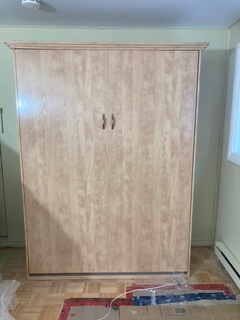 Murphy bed with shelves and two storage cabinets on either side. Overhead lights. Good condition. Be...