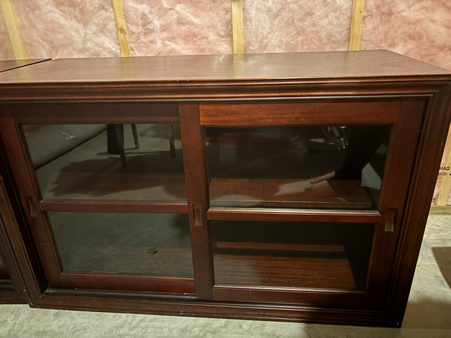 three large Cherry wood storage/cabinets with glass slidin doors in Bookcases & Shelving Units in Edmonton - Image 3