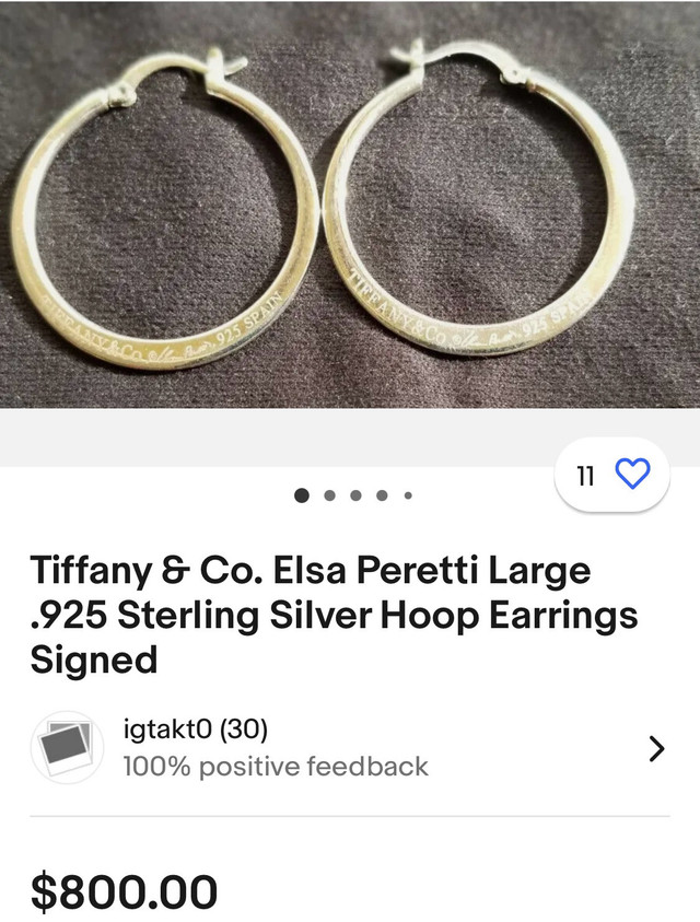TIFFANY earrings, signed designer, Elsa Peretti, 925 silver in Jewellery & Watches in La Ronge - Image 2