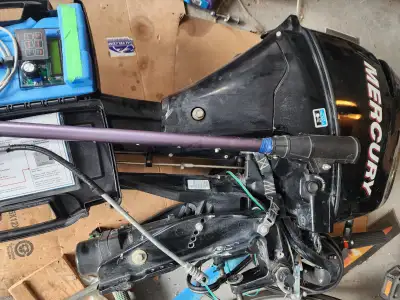 2008 Mercury 9.9 hp four stroke, long shaft, electric start, power trim. Low hours.