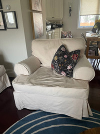 Slipcovered sofa  and chair