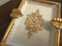 2 Matching Ceramic GOLD TRIM ASHTRAYS From France hand Painted