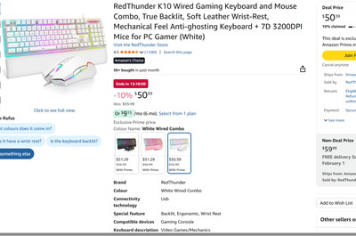 RedThunder K10 Wired Gaming Keyboard and Mouse Combo (White), View more