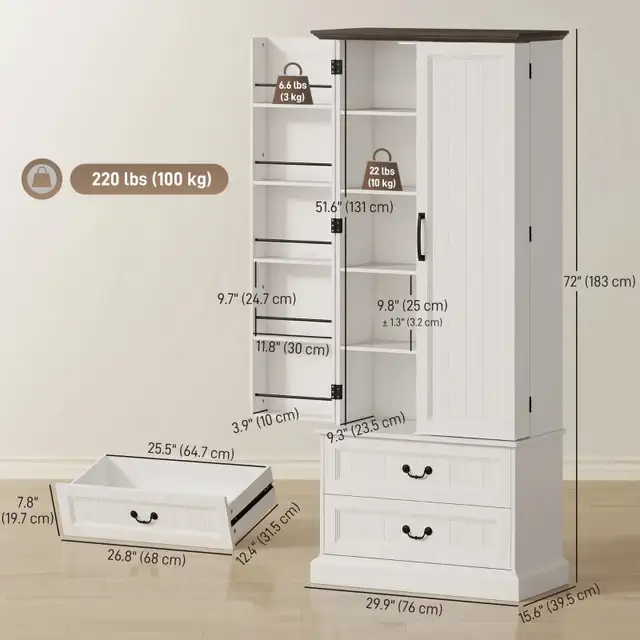 2 drawers 72" LED Kitchen Pantry, Buffet Storage Cabinet  in Bookcases & Shelving Units in Markham / York Region - Image 10