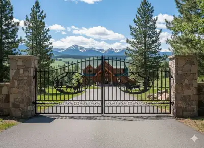 18 feet and 20 feet deer design wrought iron gates., View more