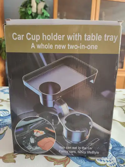 Car cup holder with removable swivel tray. 10 inch tray. Brand new.