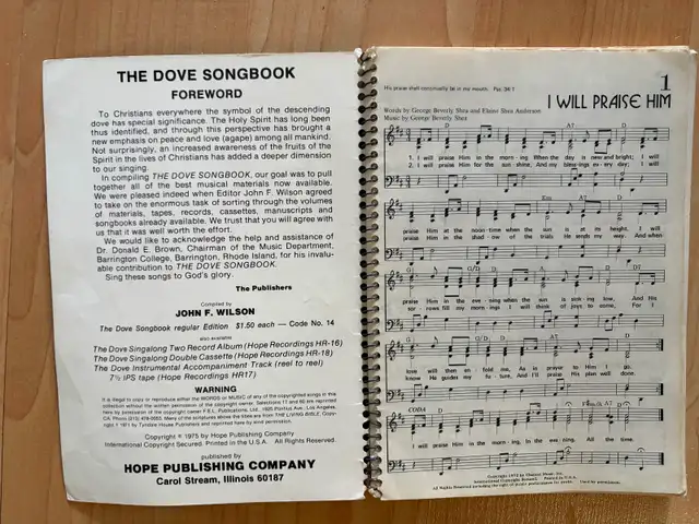 The Dove Song Book Songs of the Spirit for today's Christian $20 in Other in Mississauga / Peel Region - Image 3