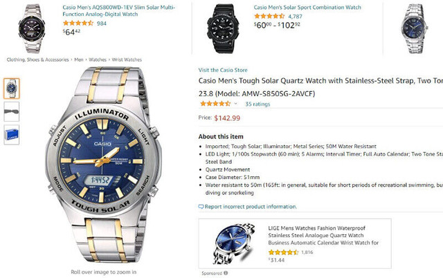 Almost New Casio Men's Tough Solar Quartz Watch with Stainless-S in Jewellery & Watches in Saskatoon - Image 2