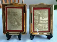 Pair of Optical Illusionary Art Gold Foil Matted 6.5" x 8.75"