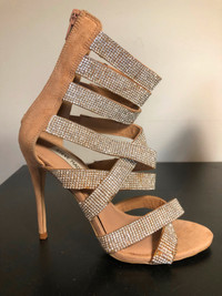 SHOE SALE! GORGEOUS NUDE RHINESTONE STRAPPY HEELS