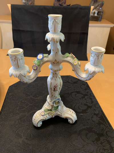BEAUTIFUL ANTIQUE DRESDEN 4 ARM CANDELABRA, View more